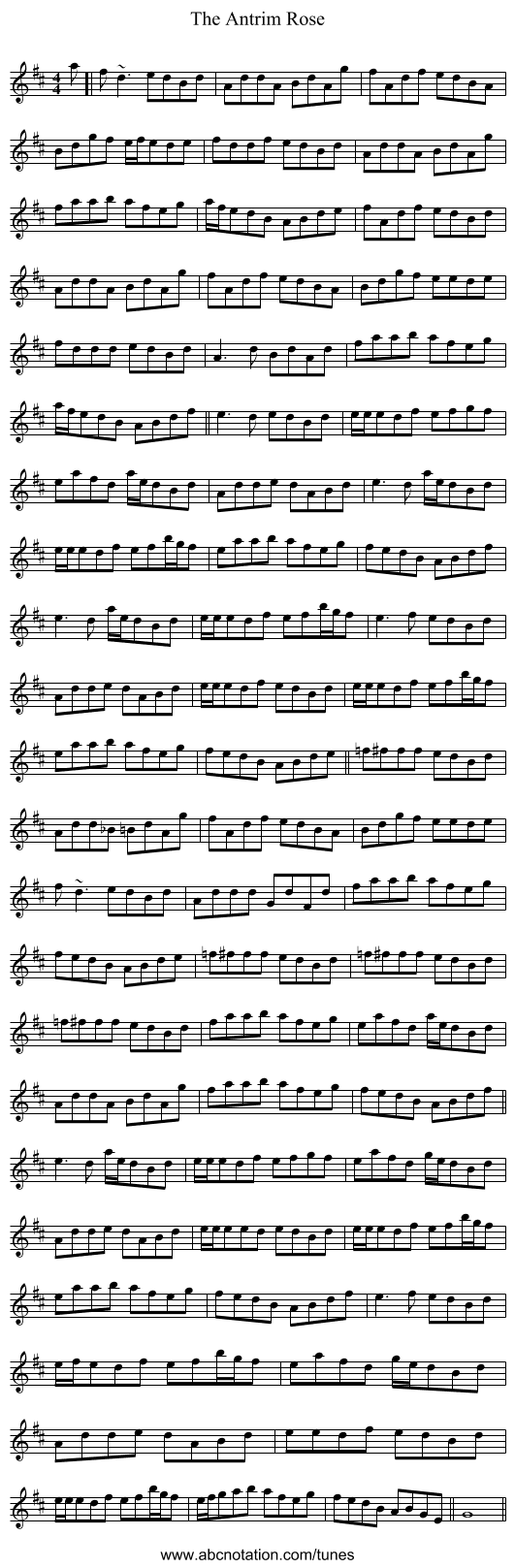 The Antrim Rose - staff notation