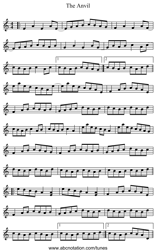 The Anvil - staff notation