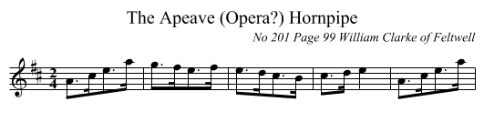 The Apeave (Opera?) Hornpipe - staff notation