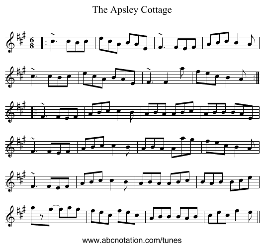 The Apsley Cottage - staff notation