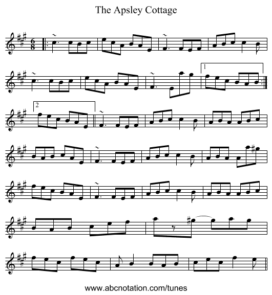 The Apsley Cottage - staff notation