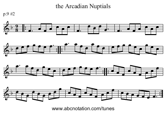 the Arcadian Nuptials - staff notation