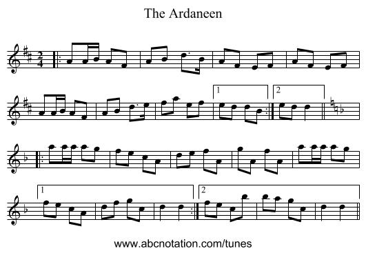 The Ardaneen - staff notation