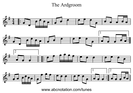 The Ardgroom - staff notation