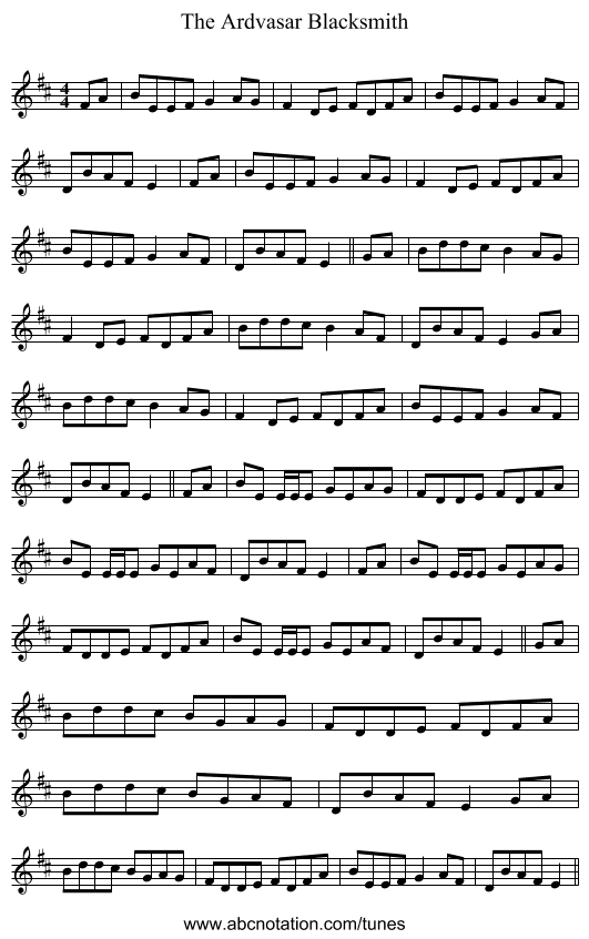 The Ardvasar Blacksmith - staff notation