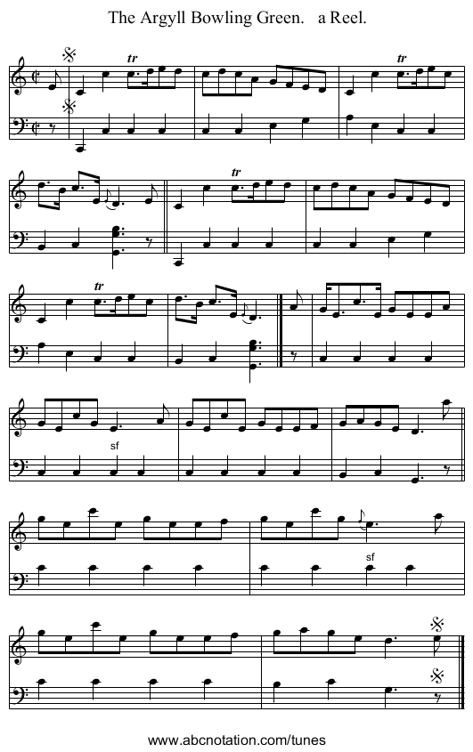 The Argyll Bowling Green.   a Reel. - staff notation