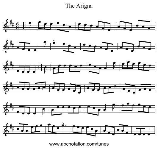 The Arigna - staff notation