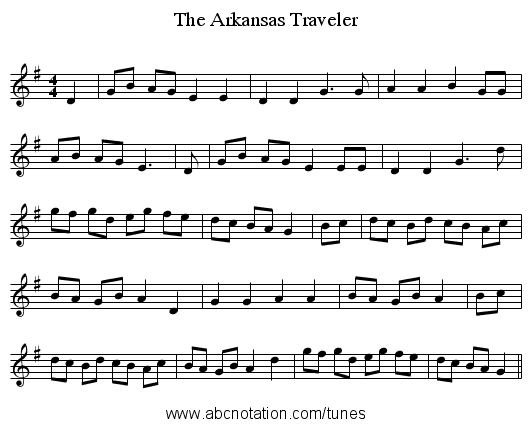 The Arkansas Traveler - staff notation