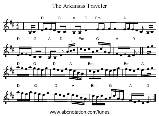 The Arkansas Traveler - staff notation