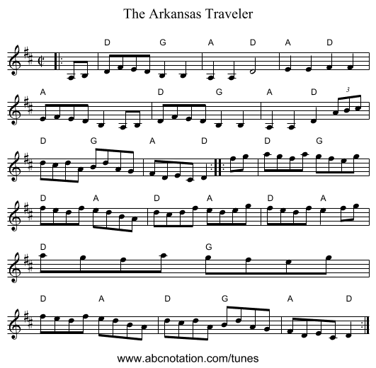 The Arkansas Traveler - staff notation