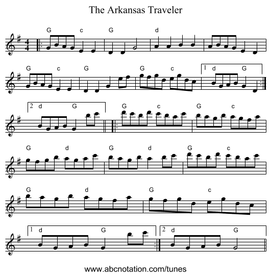 The Arkansas Traveler - staff notation