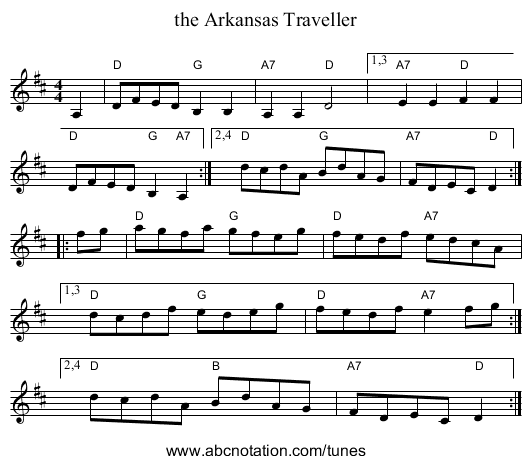 the Arkansas Traveller - staff notation