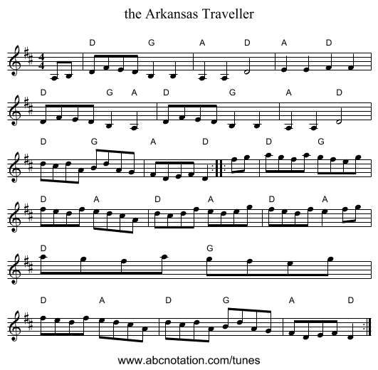 the Arkansas Traveller - staff notation