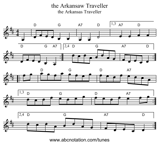 the Arkansaw Traveller - staff notation