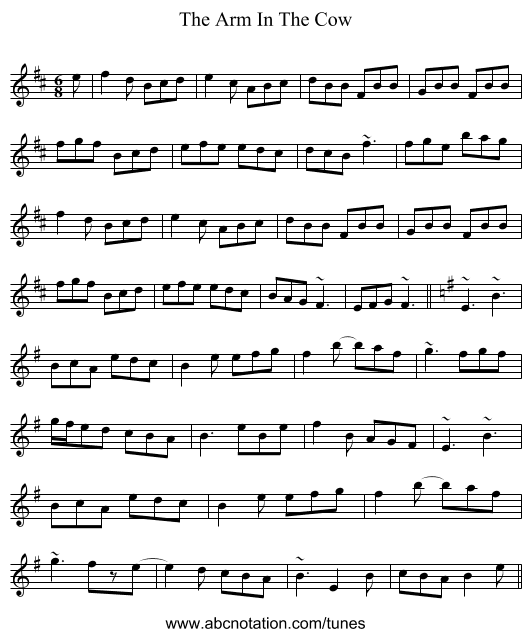 The Arm In The Cow - staff notation