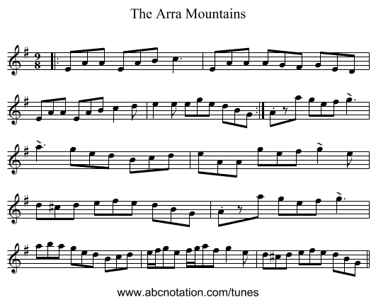 The Arra Mountains - staff notation