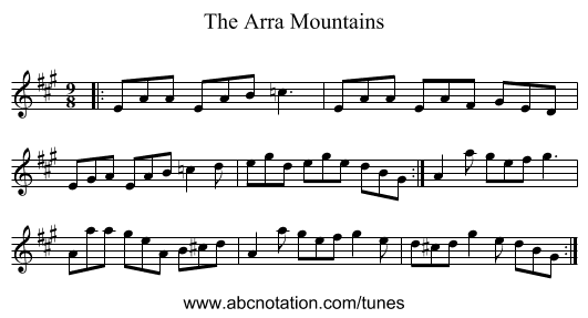 The Arra Mountains - staff notation