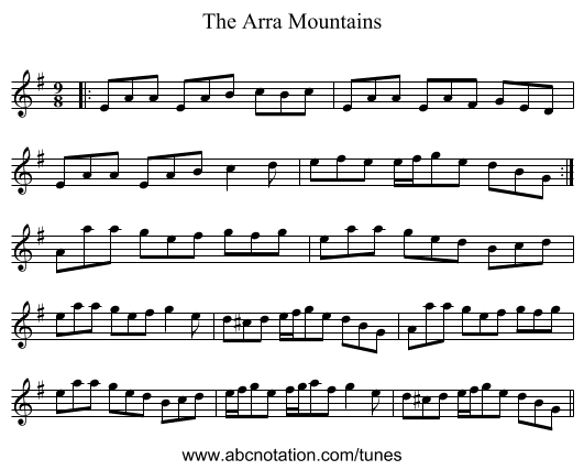 The Arra Mountains - staff notation