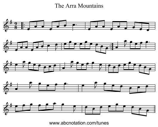 The Arra Mountains - staff notation