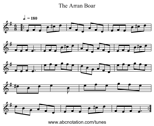 The Arran Boar - staff notation