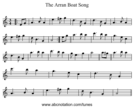 The Arran Boat Song - staff notation