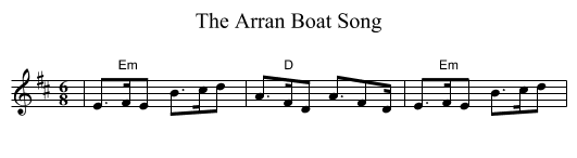 The Arran Boat Song - staff notation