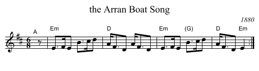 the Arran Boat Song - staff notation