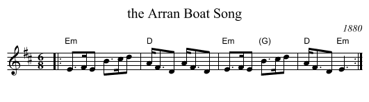 the Arran Boat Song - staff notation