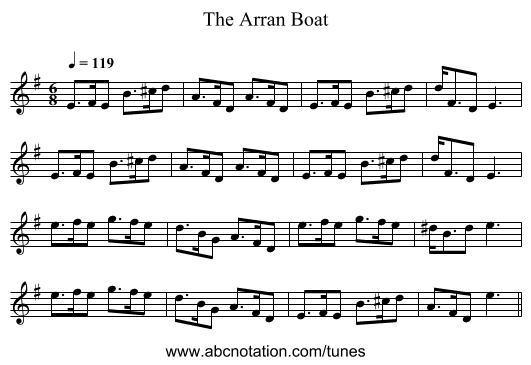 The Arran Boat - staff notation