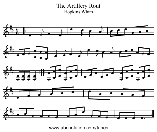 The Artillery Rout - staff notation