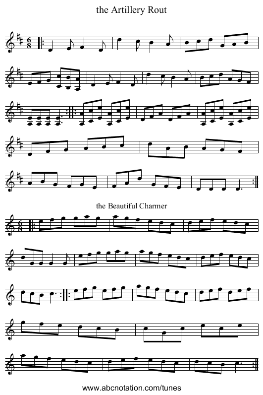 the Artillery Rout - staff notation