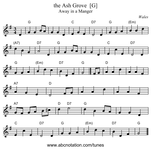 the Ash Grove  [G] - staff notation