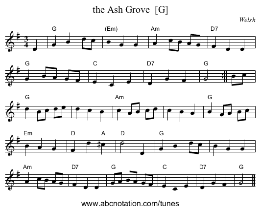 the Ash Grove  [G] - staff notation