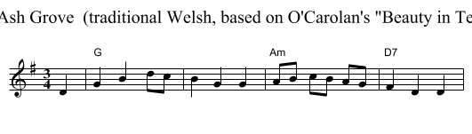 The Ash Grove  (traditional Welsh, based on O'Carolan's Beauty in Tears) - staff notation