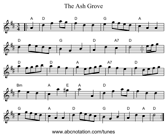 The Ash Grove - staff notation