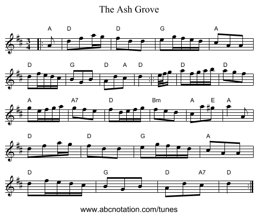 The Ash Grove - staff notation