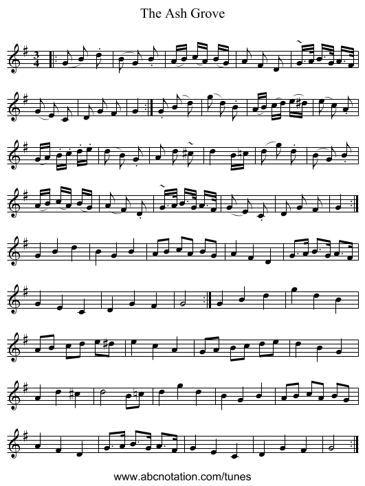 The Ash Grove - staff notation