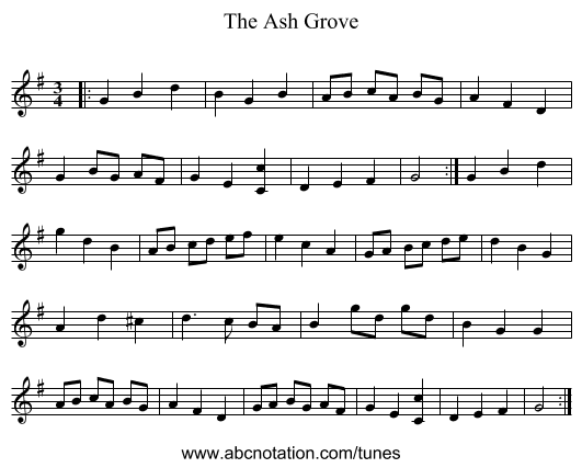 The Ash Grove - staff notation