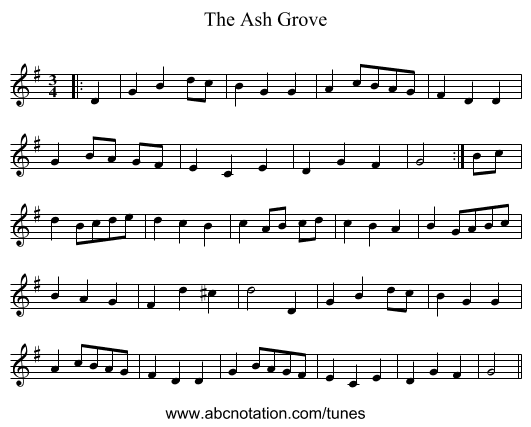 The Ash Grove - staff notation
