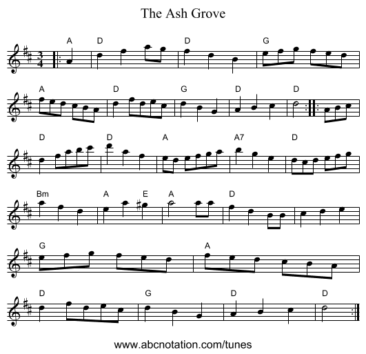 The Ash Grove - staff notation