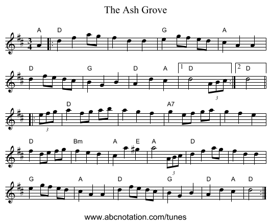 The Ash Grove - staff notation