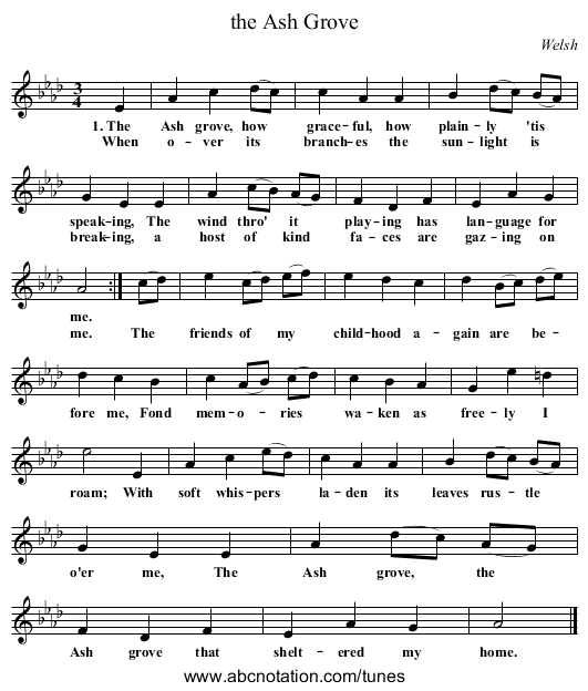 the Ash Grove - staff notation