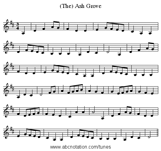 (The) Ash Grove - staff notation
