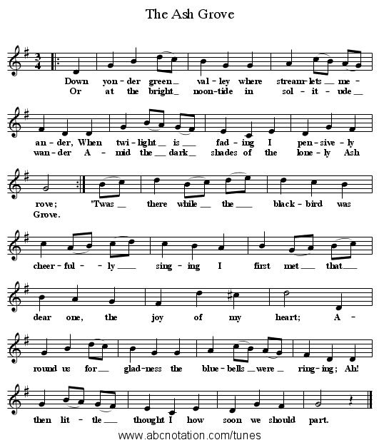 The Ash Grove - staff notation