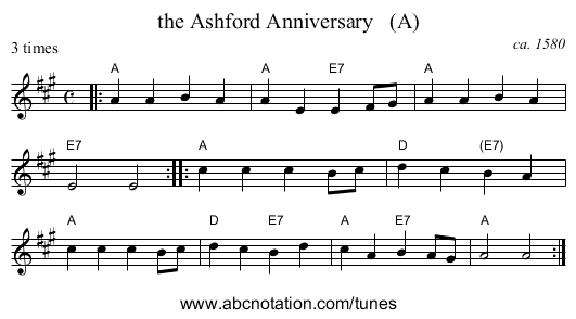 the Ashford Anniversary   (A) - staff notation