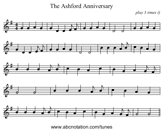 The Ashford Anniversary - staff notation