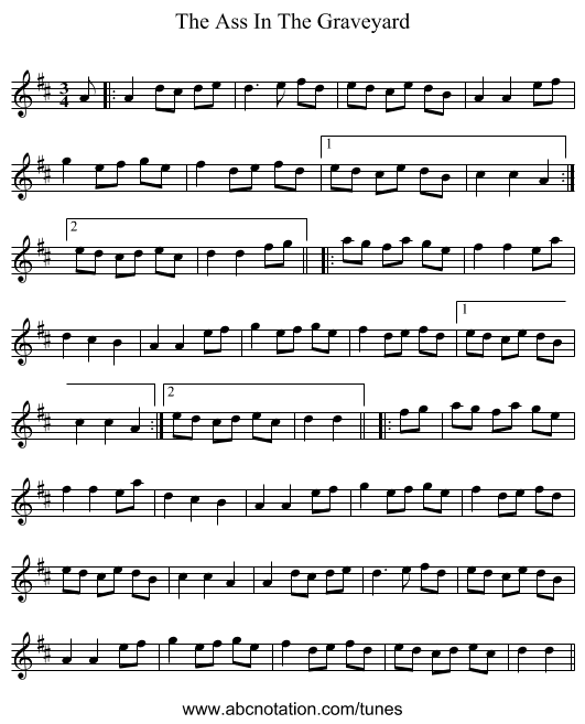 The Ass In The Graveyard - staff notation