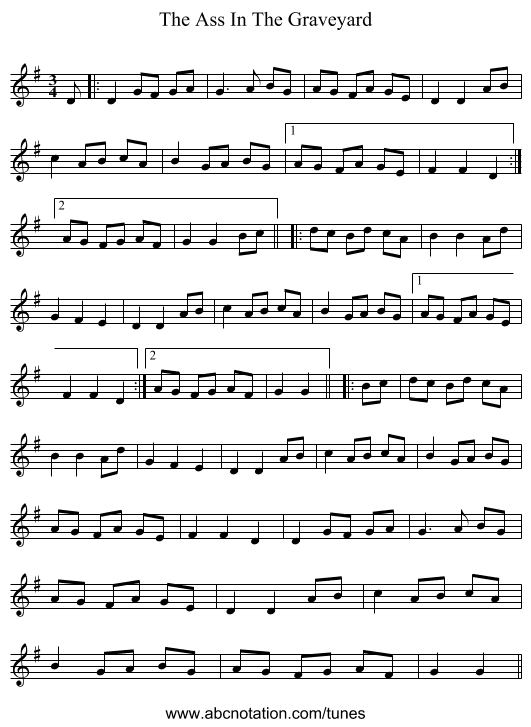 The Ass In The Graveyard - staff notation