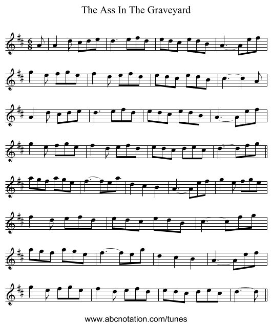 The Ass In The Graveyard - staff notation