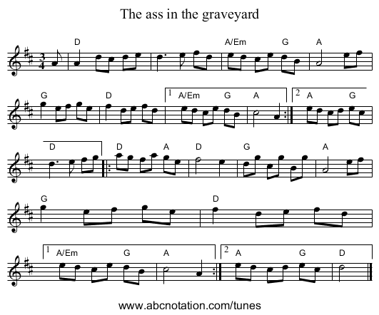 The ass in the graveyard - staff notation